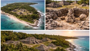 Остров Джайна Мексика вид сверху руины майя и побережье