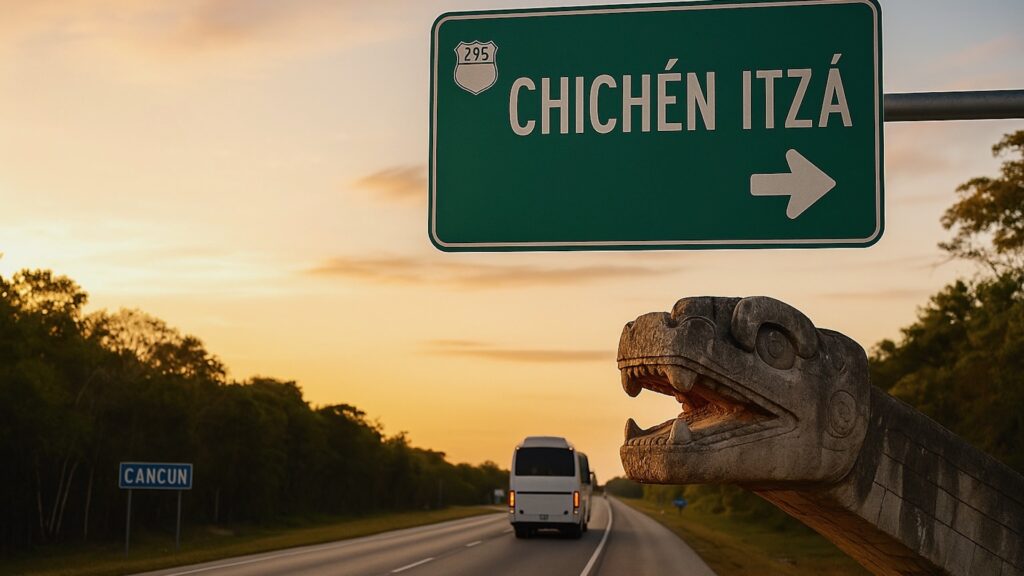 Дорога из Канкуна с указателем Chichen Itza