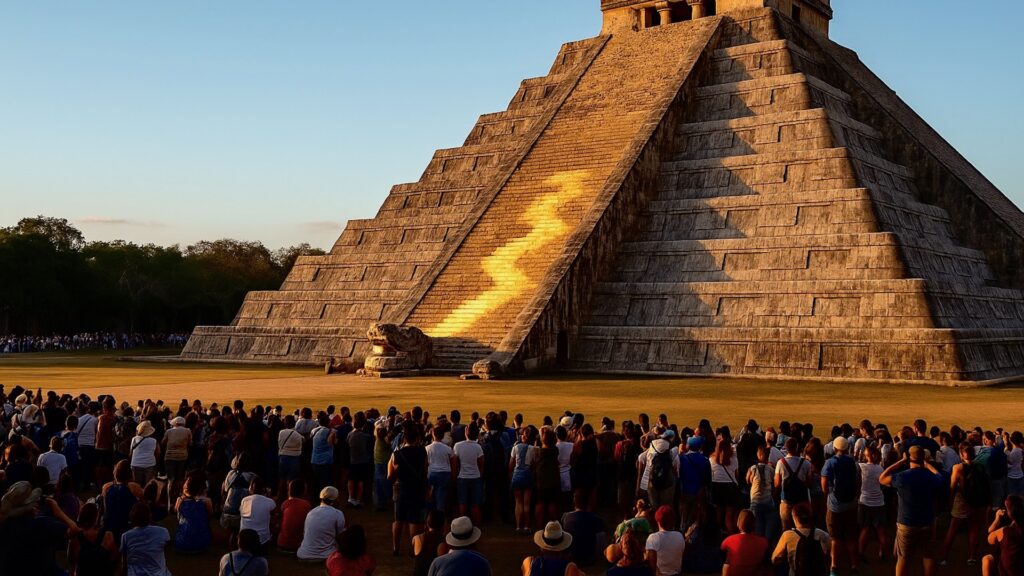 Толпа туристов наблюдает явление