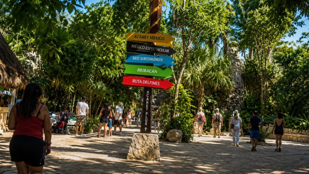 Навигационные указатели в парке Xcaret в Мексике