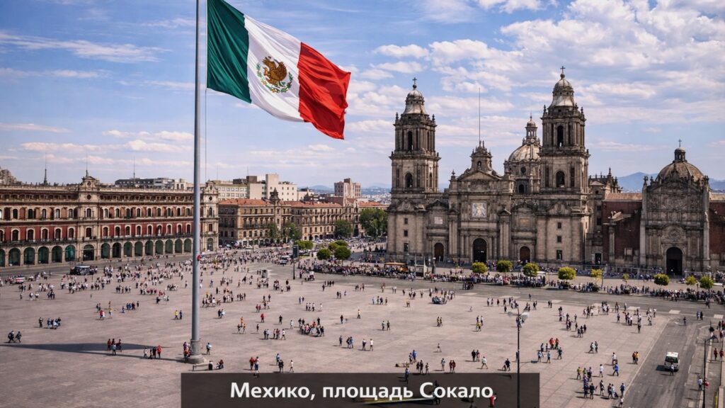 Площадь Сокало и кафедральный собор в Мехико.