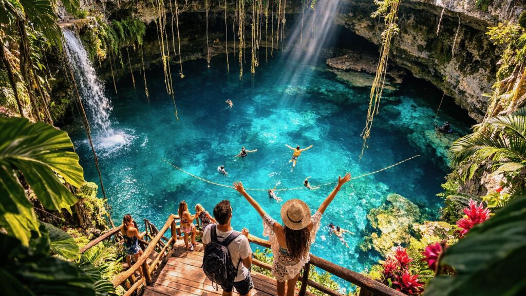 сенот Юкатана — купание в природном подземном озере во время экскурсии в Мексике