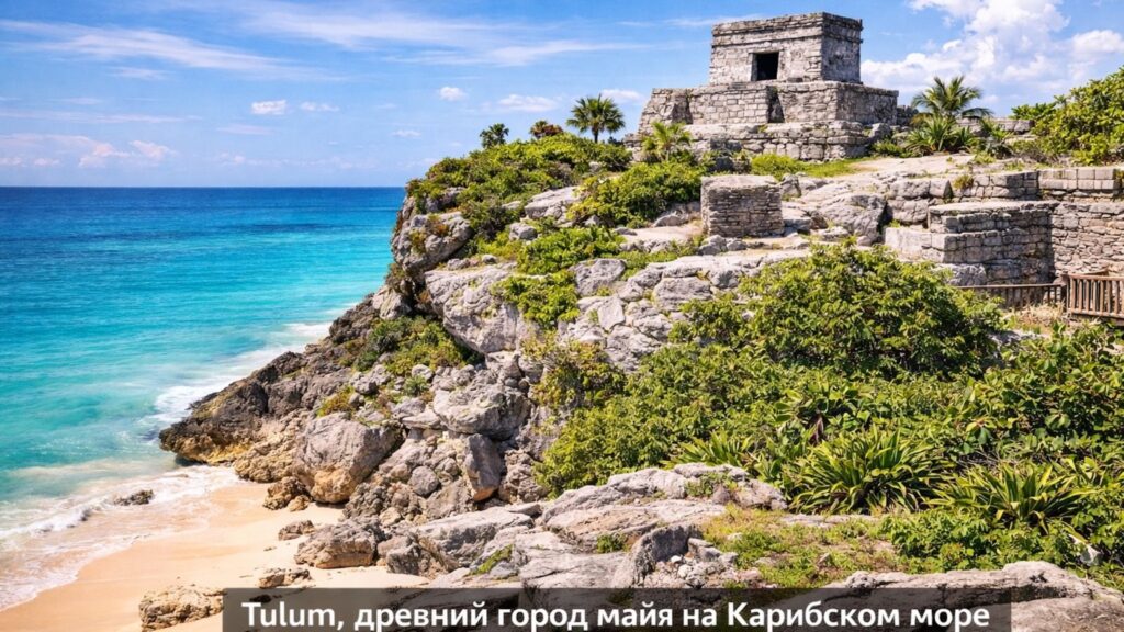 Руины города майя Тулум на берегу Карибского моря.